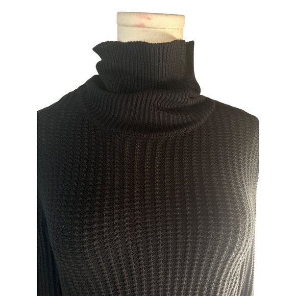 Who What Wear Medium Black Ribbed Knit Turtleneck Sweater Dress Fringe Hem NWT - Picture 8 of 12